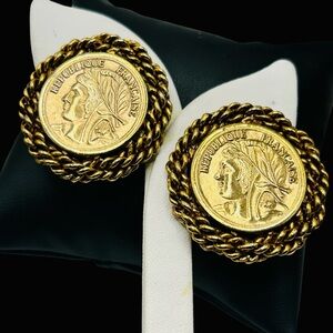 Vintage Republique Francaise 1980’s Huge Coin Earrings
